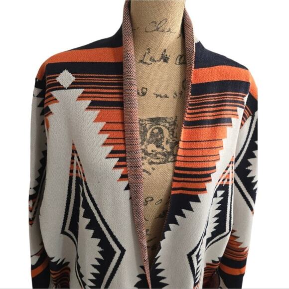 OLIVER O Orange Aztec Medium Weight Sweater Cardigan Duster Plus Size 3X New - Picture 5 of 11